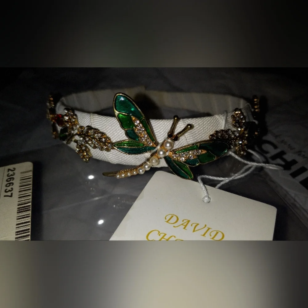 David Charles Girls Enamel & Pearl Dragonfly Headband Jewled